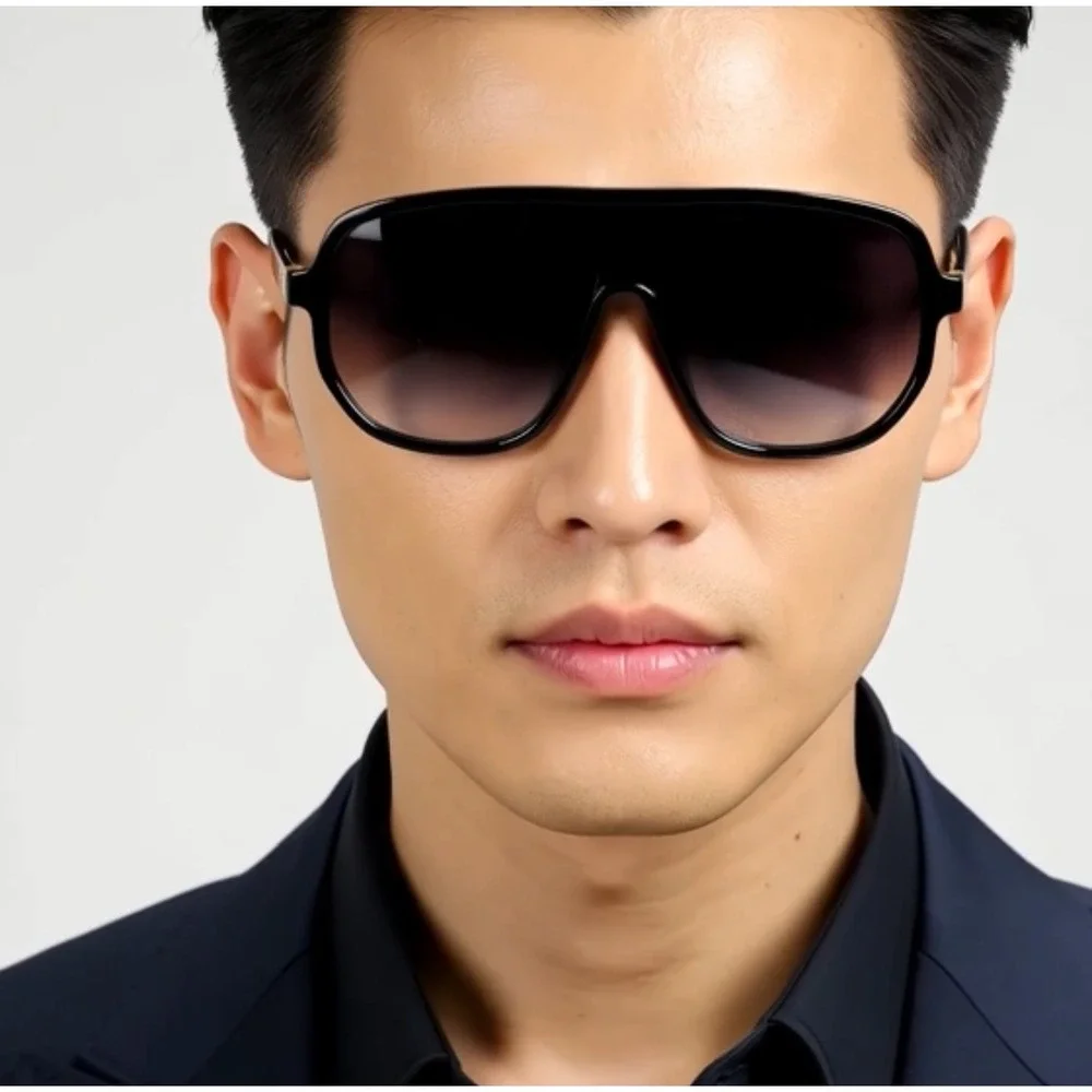 Sunglasses Men's Oversized Shield Fashion Shades Black Gold Accent UV400 Protect